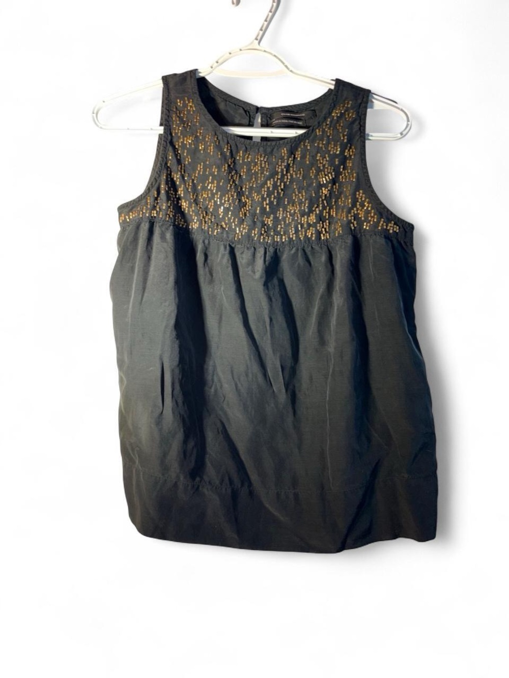 Club Monaco Black Sleeveless Top with Gold Beaded Yoke